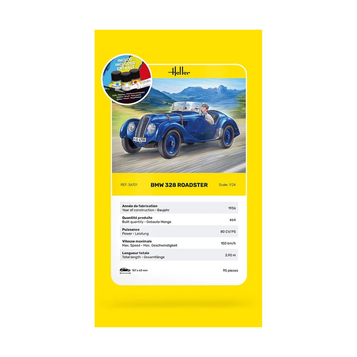 BMW 328 Roadster 1/24 Heller + colle et peintures - HEL-56701