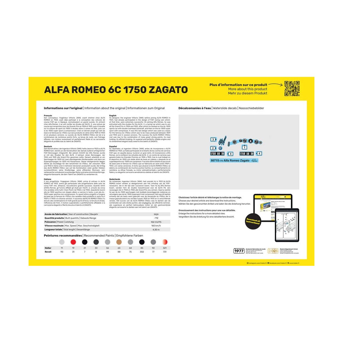 Heller Alfa Romeo 6C 1750 Zagato 1/24 scale model car - HEL-80715