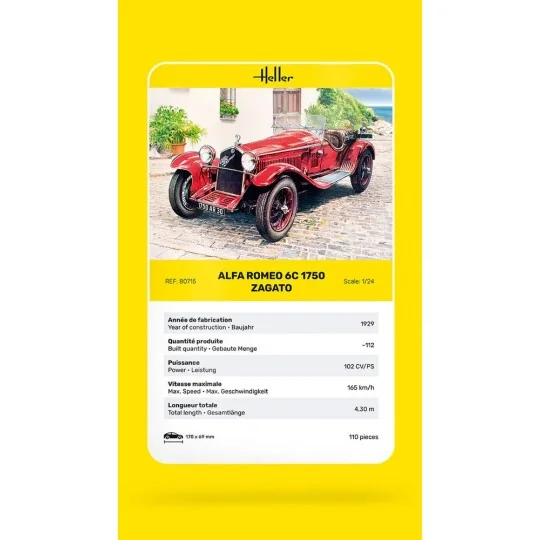 Maquette voiture Alfa Romeo 6C 1750 Zagato 1/24 Heller - HEL-80715 ... HEL-80715-Maquette voiture Alfa Romeo 6C 1750 Zagato 1/24 Heller - HEL-80715