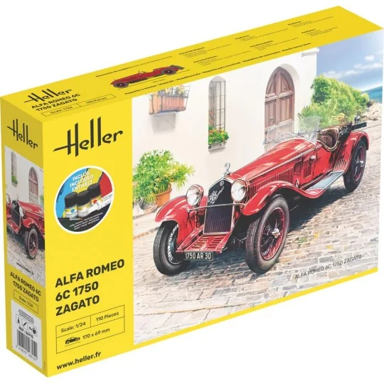 Maquette voiture Alfa Romeo 6C 1750 Zagato 1/24 Heller + colle et p... HEL-56715-Maquette voiture Alfa Romeo 6C 1750 Zagato 1/24 Heller + colle et peintures - HEL-56715