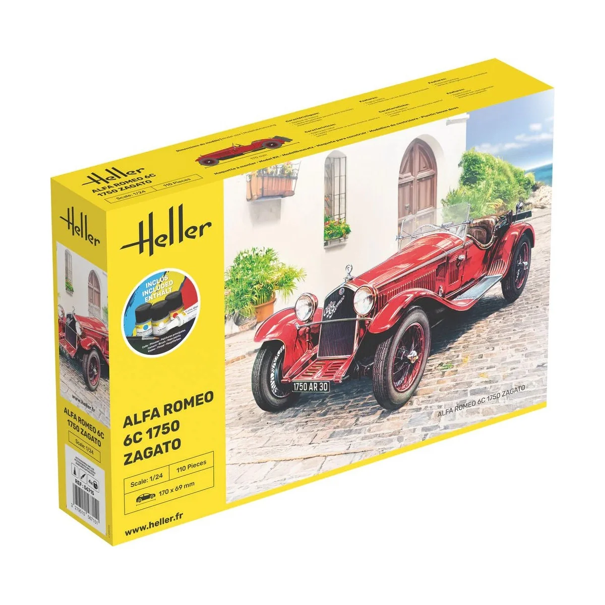 Heller Alfa Romeo 6C 1750 Zagato 1/24 scale model car + glue and pa... Heller Alfa Romeo 6C 1750 Zagato 1/24 scale model car + glue and pa...