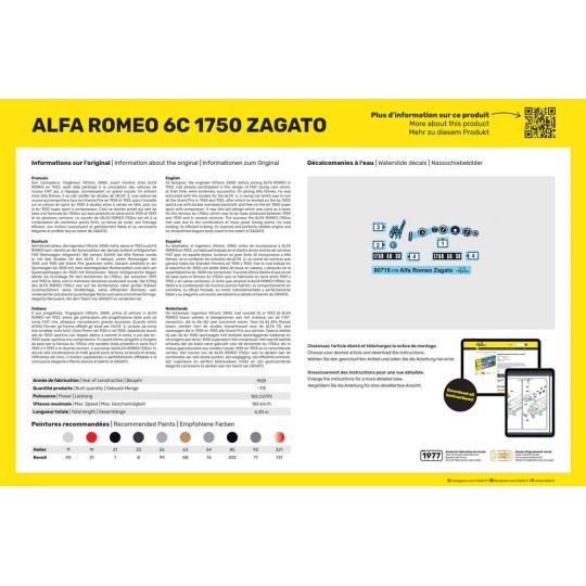 HEL-56715-Heller Alfa Romeo 6C 1750 Zagato 1/24 scale model car + glue and paints