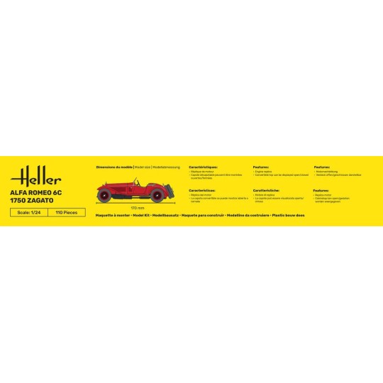 HEL-56715-Heller Alfa Romeo 6C 1750 Zagato 1/24 scale model car + glue and paints