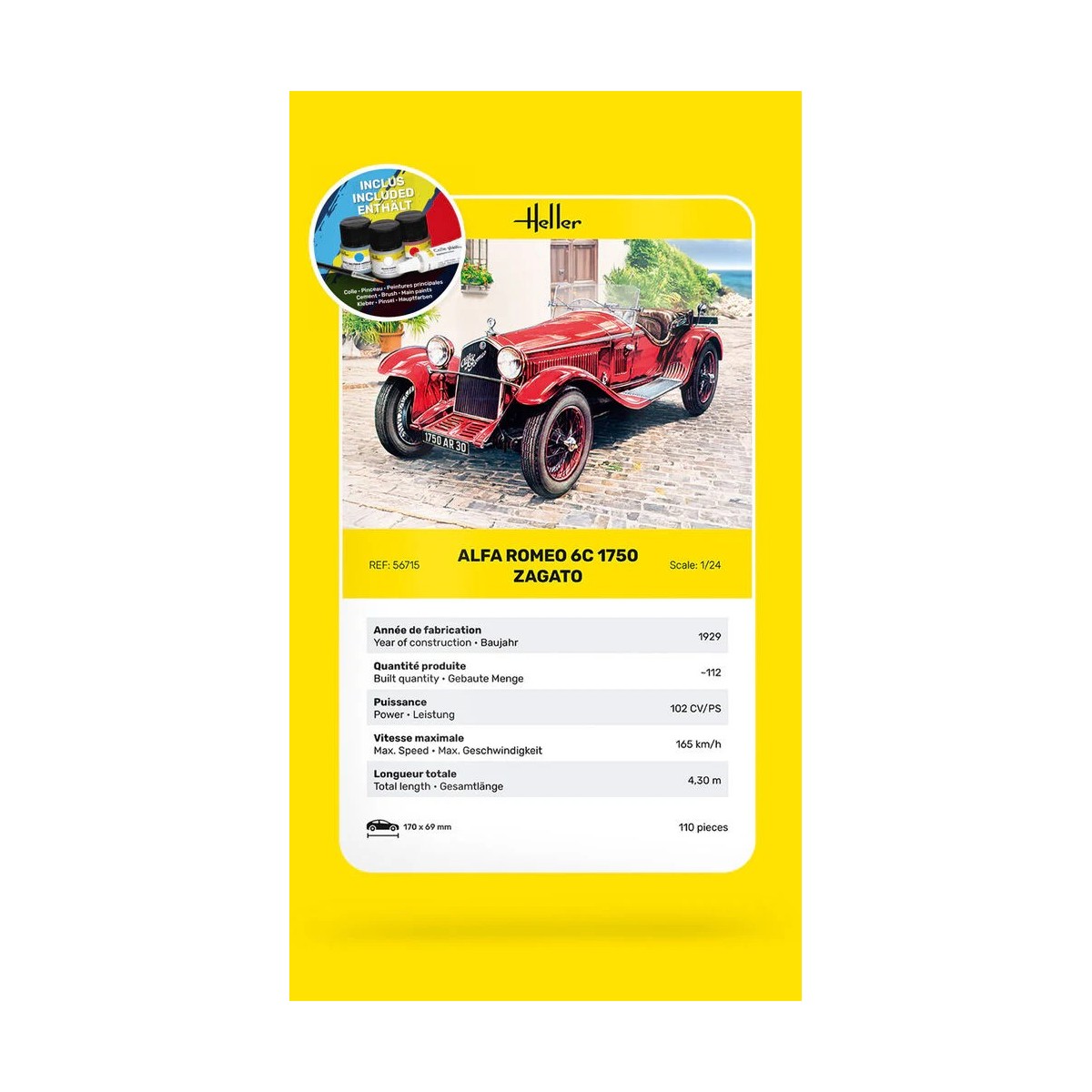 Heller Alfa Romeo 6C 1750 Zagato 1/24 scale model car + glue and other parts...