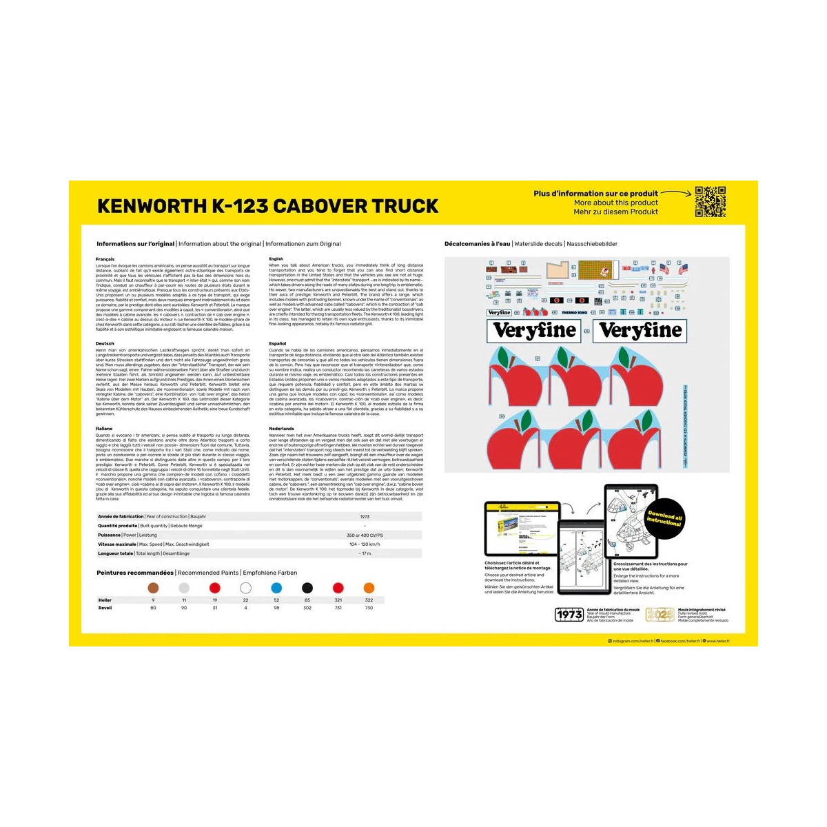 Maquette camion Kenworth K-123 Cabover Truck 1/43 Heller + colle et...