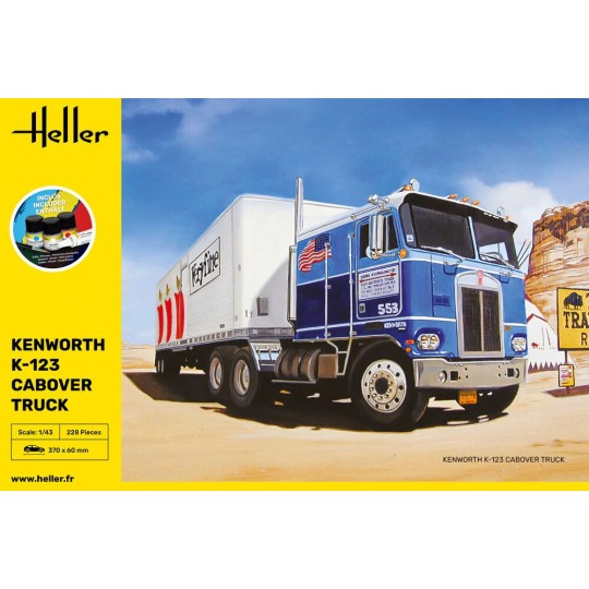 HEL-56793-Maquette camion Kenworth K-123 Cabover Truck 1/43 Heller + colle et peintures
