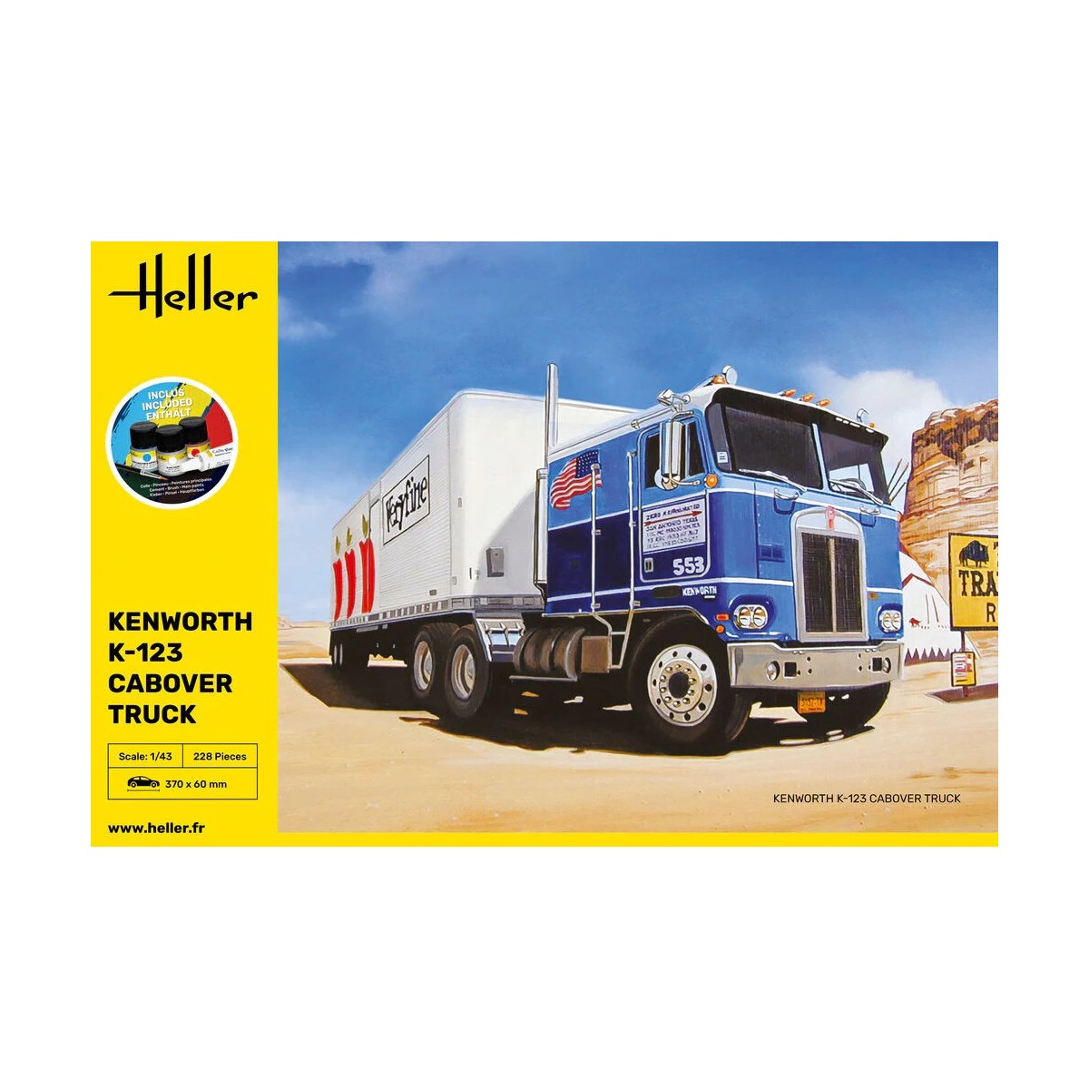 Maquette camion Kenworth K-123 Cabover Truck 1/43 Heller + colle et...