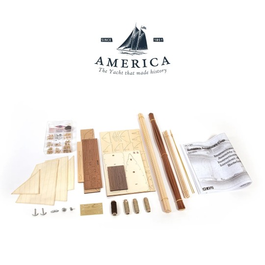 Model yacht America 1851 America's 1/75 Cup OcCre - 12014 12014-1/75 scale model of the America's Cup yacht (1851 model) - OcCre wooden construction kit - 12014