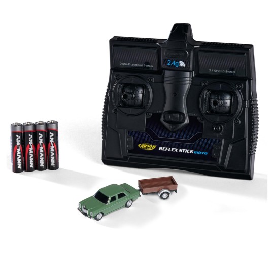 Carson 1/87 HO Green Mercedes-Benz 200/8 RC Car + Trailer - 500504169 500504169-Carson 1/87 HO Green Mercedes-Benz 200/8 RC Car + Trailer - 500504169