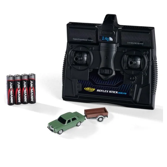500504169-Carson 1/87 HO Green Mercedes-Benz 200/8 RC Car + Trailer - 500504169