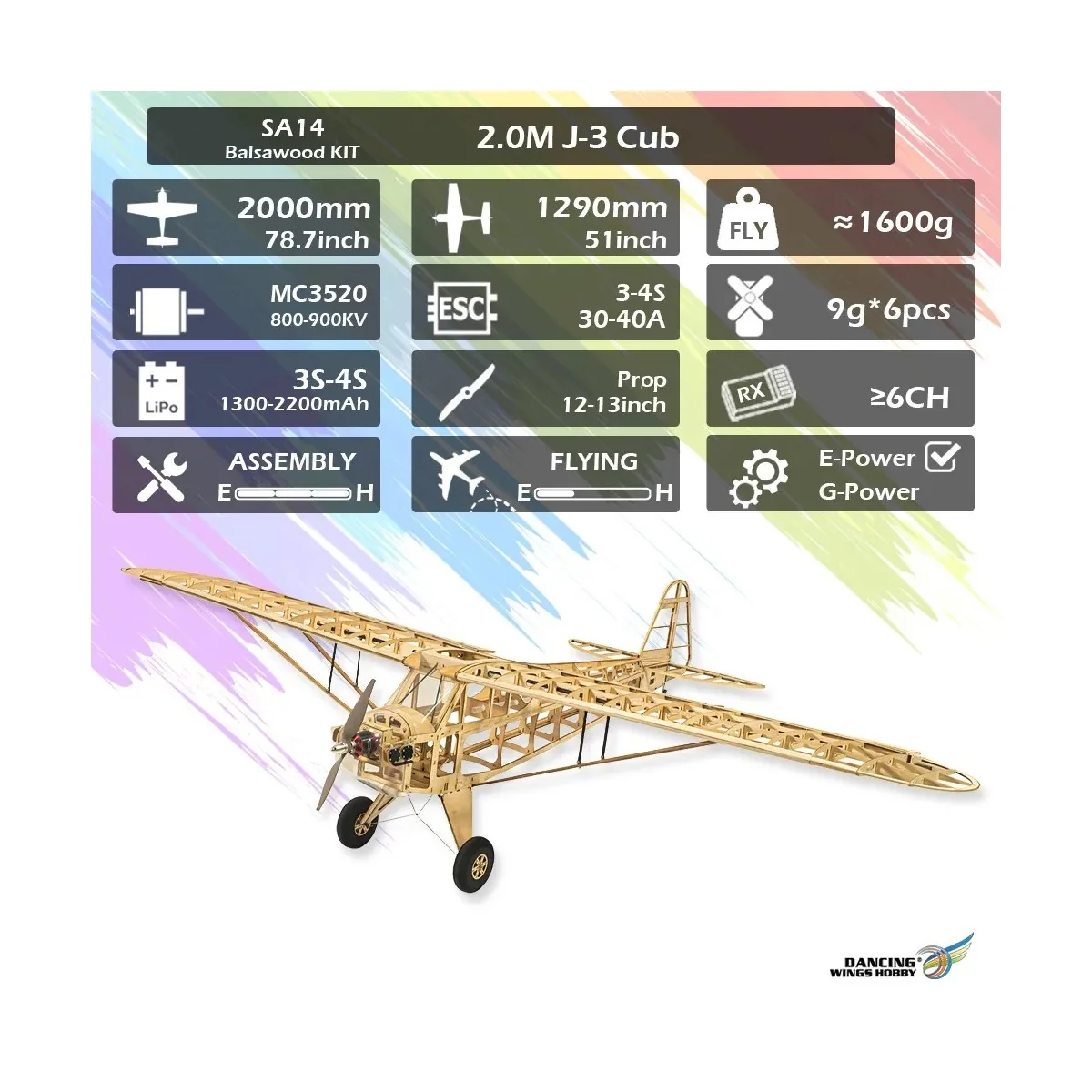 Piper J3-Cub 2000mm SA14 Kit balsa DW Hobby - SA1401 - SA1401