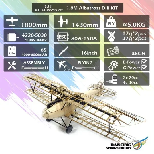 Albatros D.III 1.8m S31 Balsa kit DW Hobby - S3101 - S3101 S3101-Albatros D.III 1.8m S31 Balsa kit DW Hobby - S3101
