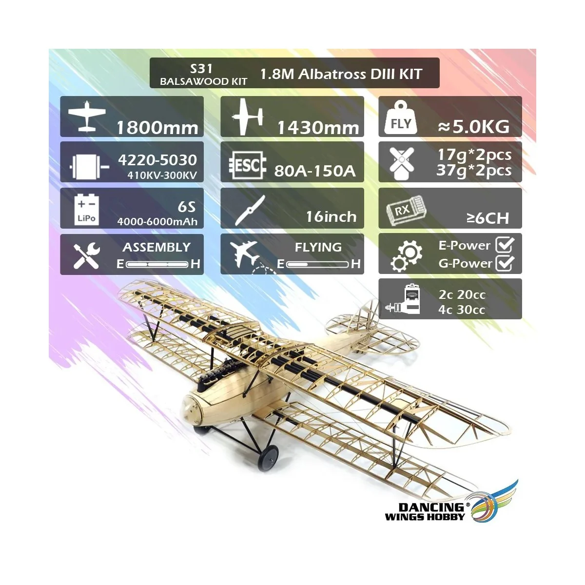 Albatros D.III 1.8m S31 Balsa kit DW Hobby - S3101 - S3101 Albatros D.III 1.8m S31 Balsa kit DW Hobby - S3101 - S3101
