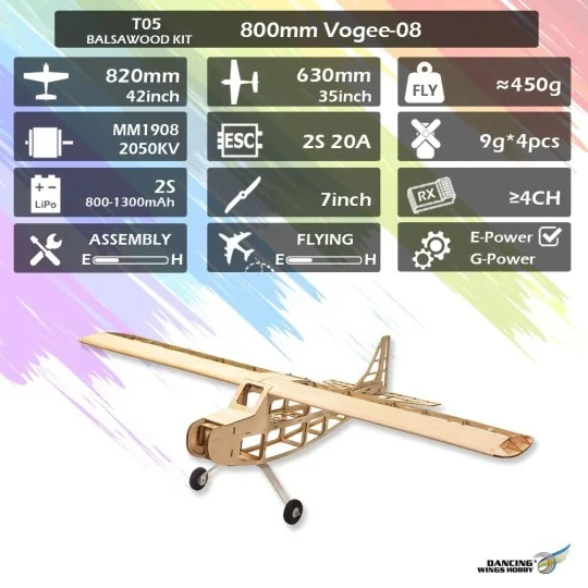 Vogee-08 800mm T05 Balsa Kit DW Hobby - T0501 - T0501 T0501-Vogee-08 800mm T05 Balsa Kit DW Hobby - T0501