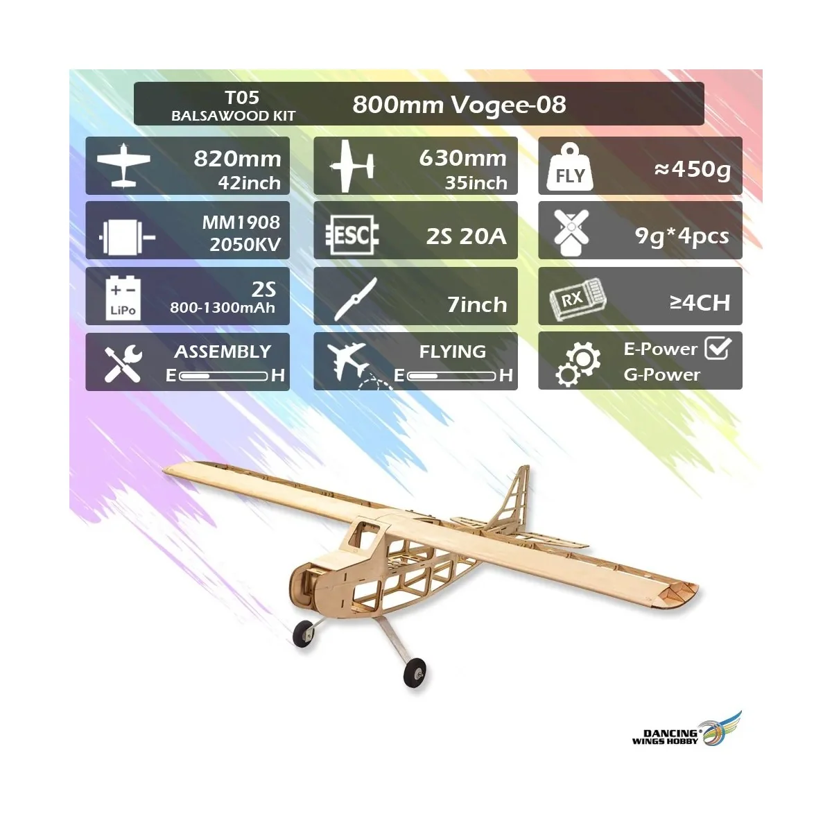 Vogee-08 800mm T05 Balsa Kit DW Hobby - T0501 - T0501 Vogee-08 800mm T05 Balsa Kit DW Hobby - T0501 - T0501
