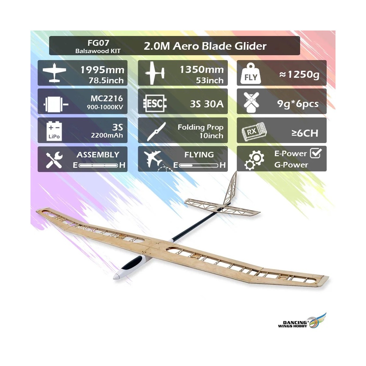 Aero Blade 2m glider balsa kit DW Hobby - FG0701 Aero Blade 2m glider balsa kit DW Hobby - FG0701