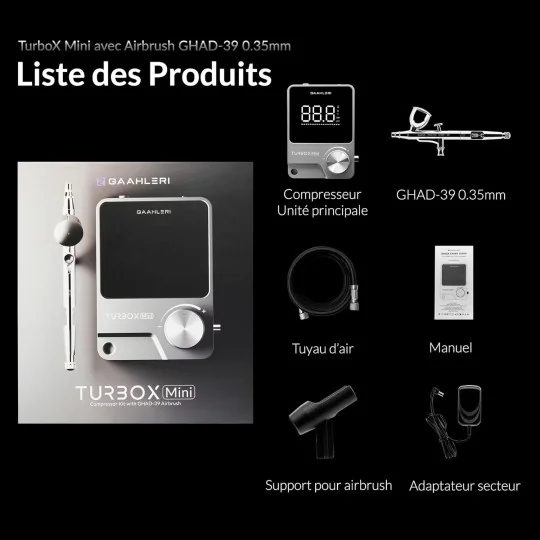 47606-Kit Aérographe avec mini compresseur d'air Turbox Mini Ambition Series GHAD-39 Gaahleri 47606