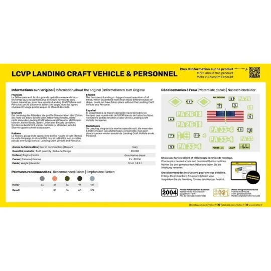 Heller LCVP Landing Craft Vehicle & Personnel 1/72 scale model kit ... HEL-56995-Heller LCVP Landing Craft Vehicle & Personnel 1/72 scale model kit + glue and paints - 56995