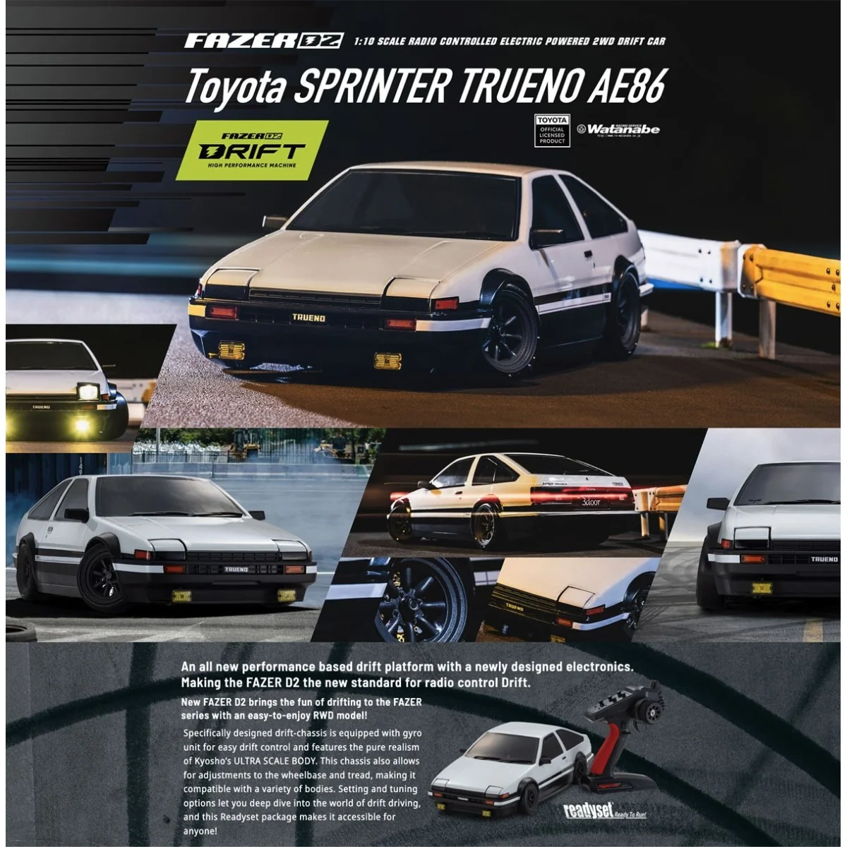 Fazer D2 Toyota Sprinter Trueno AE86 White Drift 1/10 RTR Kyosho - ... Fazer D2 Toyota Sprinter Trueno AE86 White Drift 1/10 RTR Kyosho - ...