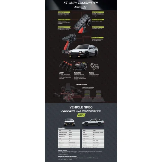 Fazer D2 Toyota Sprinter Trueno AE86 White Drift 1/10 RTR Kyosho - ... 34501T1-Fazer D2 Toyota Sprinter Trueno AE86 White Drift 1/10 RTR Kyosho - 34501T1