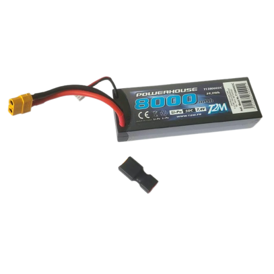T1380002C-Li-Po 2S 7.4V 8000mAh 50C coqué (XT60/Dean) T2M - T1380002C