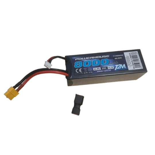 T1380002C-Li-Po 3S 11.1V 8000mAh 50C coqué (XT60/Dean) T2M - T1380003C
