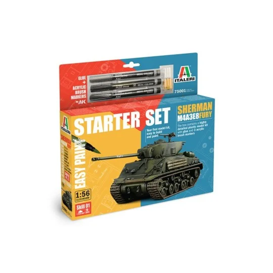 Kit char Sherman M4A3E8 Fury 1/56 + colle et peintures Italeri 7500... I75001-Kit char Sherman M4A3E8 Fury 1/56 + colle et peintures Italeri 75001