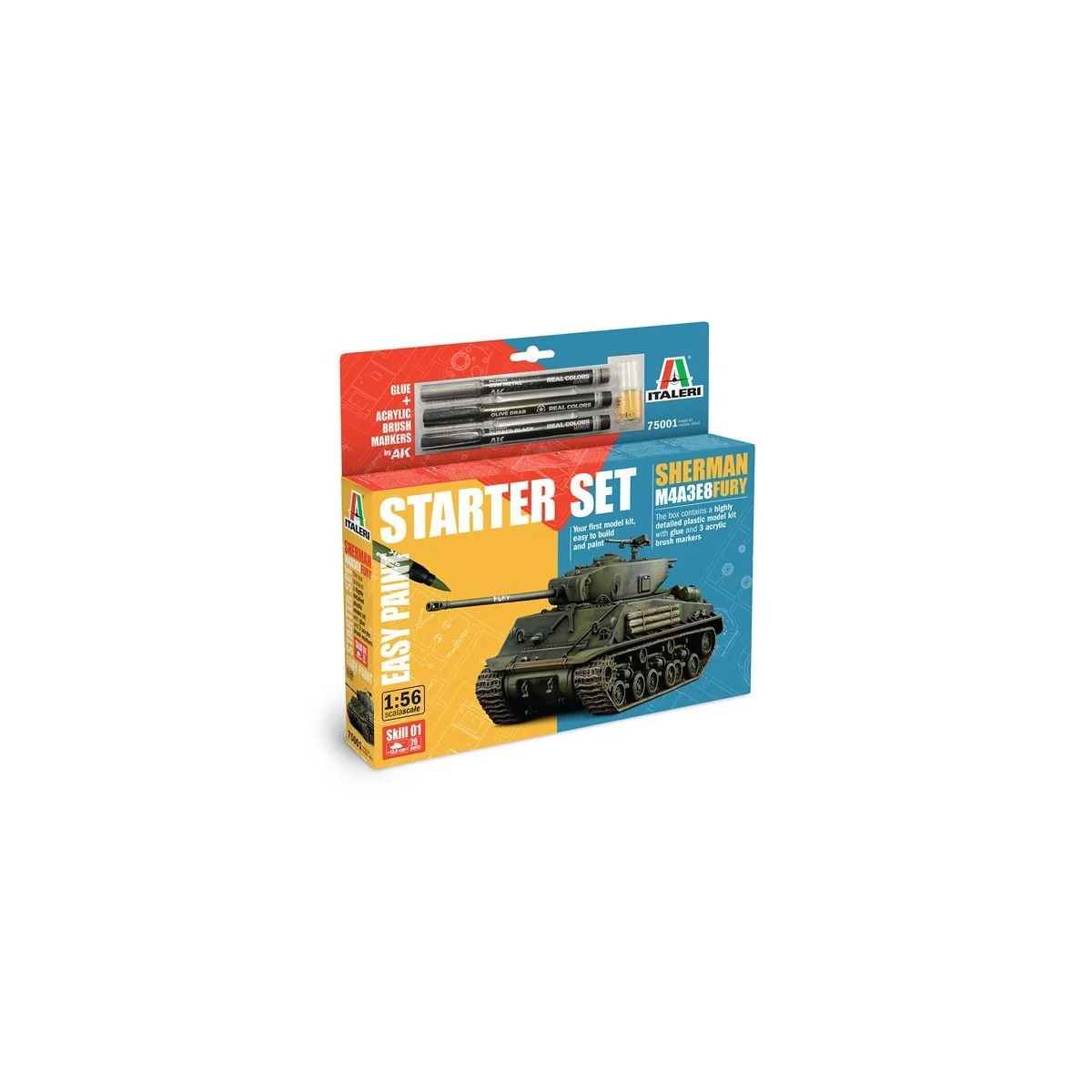 Sherman M4A3E8 Fury 1/56 tank kit + Italeri 7500 glue and paints... Sherman M4A3E8 Fury 1/56 tank kit + Italeri 7500 glue and paints...