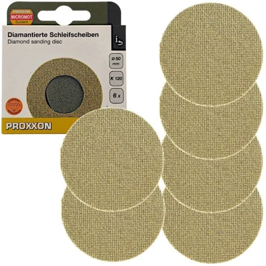 Disque de ponçage abrasif diamanté Ø 50mm, Grain 120 (x6) Proxxon -... PRX-28675-Disque de ponçage abrasif diamanté Ø 50mm, Grain 120 (x6) Proxxon 28675