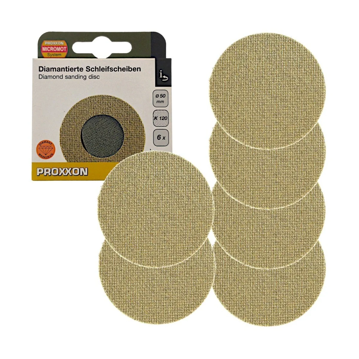 Disque de ponçage abrasif diamanté Ø 50mm, Grain 120 (x6) Proxxon -... Disque de ponçage abrasif diamanté Ø 50mm, Grain 120 (x6) Proxxon -...
