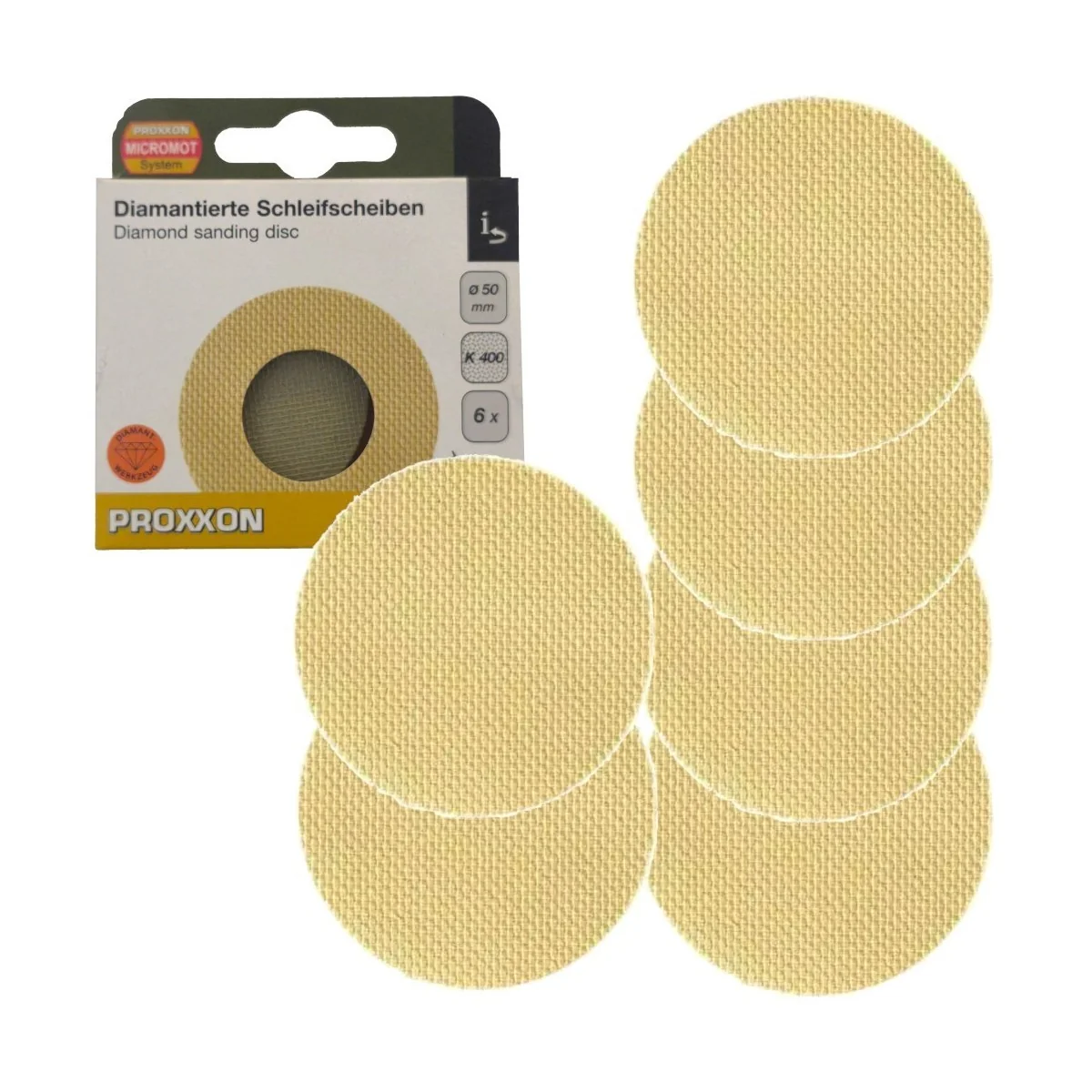 Proxxon 28677 Diamond Abrasive Sanding Disc Ø 50mm, Grit 400 (x6) -... Proxxon 28677 Diamond Abrasive Sanding Disc Ø 50mm, Grit 400 (x6) -...