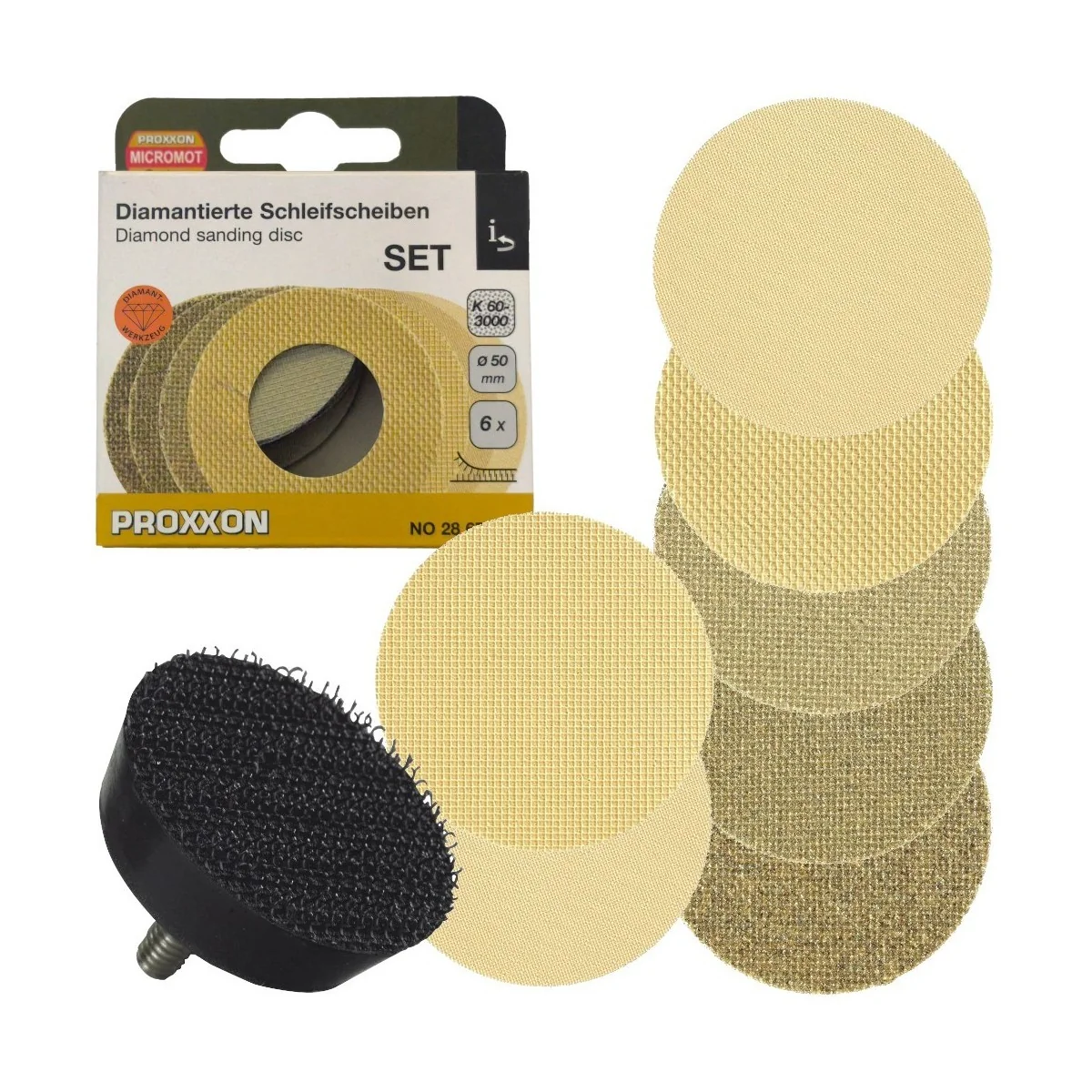 Set of 7 Proxxon 28679 diamond abrasive sanding discs, 50mm diamete...