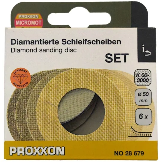 PRX-28679-Set of 7 Proxxon 28679 diamond abrasive sanding discs, 50mm diameter, grit 60 to 3000