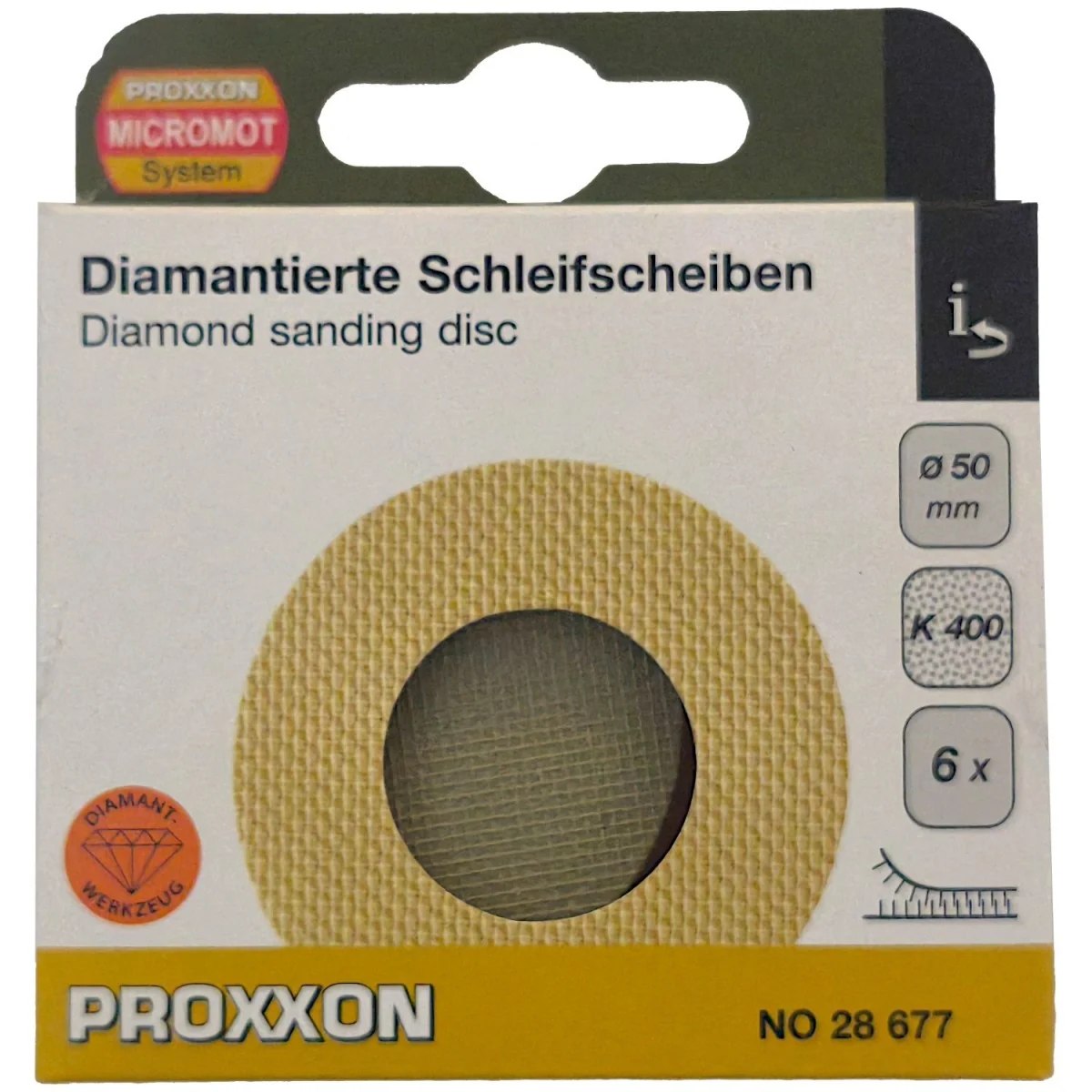 Disque de ponçage abrasif diamanté Ø 50mm, Grain 400 (x6) Proxxon 2...
