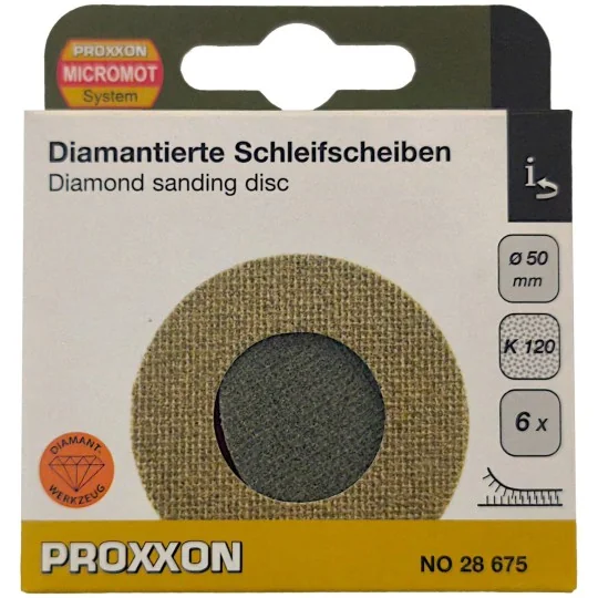 Disque de ponçage abrasif diamanté Ø 50mm, Grain 120 (x6) Proxxon -... PRX-28675-Disque de ponçage abrasif diamanté Ø 50mm, Grain 120 (x6) Proxxon 28675