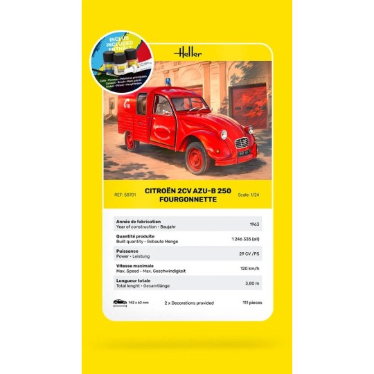 HEL-58701-Maquette Citroën 2CV AZU-B 250 Fourgonnette 1/24 + colle et peintures - HEL-58701