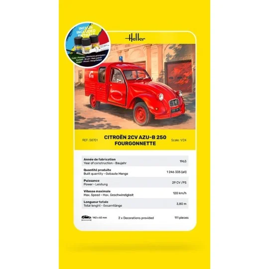 HEL-58701-Maquette Citroën 2CV AZU-B 250 Fourgonnette 1/24 + colle et peintures - HEL-58701
