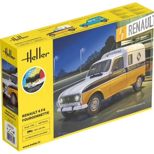 Renault 4 F4 Van Starter Kit 1/24 scale + glue and paints - Heller ... HEL-58700-Renault 4 F4 Van Starter Kit 1/24 scale + glue and paints - Heller 58700