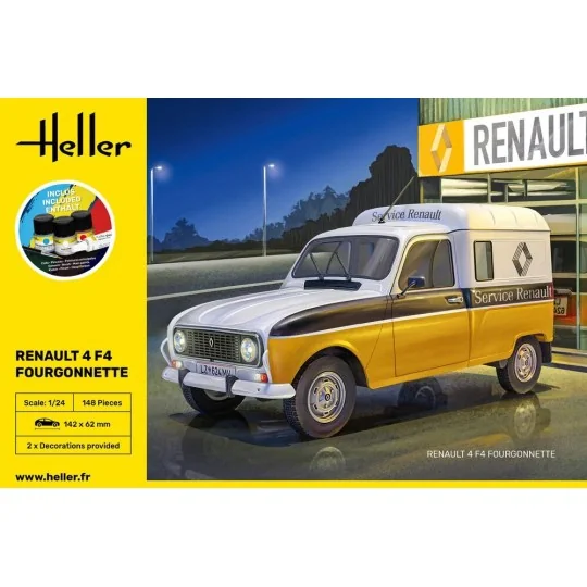 Renault 4 F4 Van Starter Kit 1/24 scale + glue and paints - Heller ... HEL-58700-Renault 4 F4 Van Starter Kit 1/24 scale + glue and paints - Heller 58700