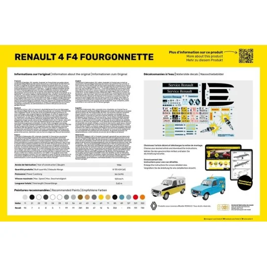 Maquette Starter Kit Renault 4 F4 Fourgonnette 1/24 + colle et pein... HEL-58700-Maquette Starter Kit Renault 4 F4 Fourgonnette 1/24 + colle et peintures - Heller 58700