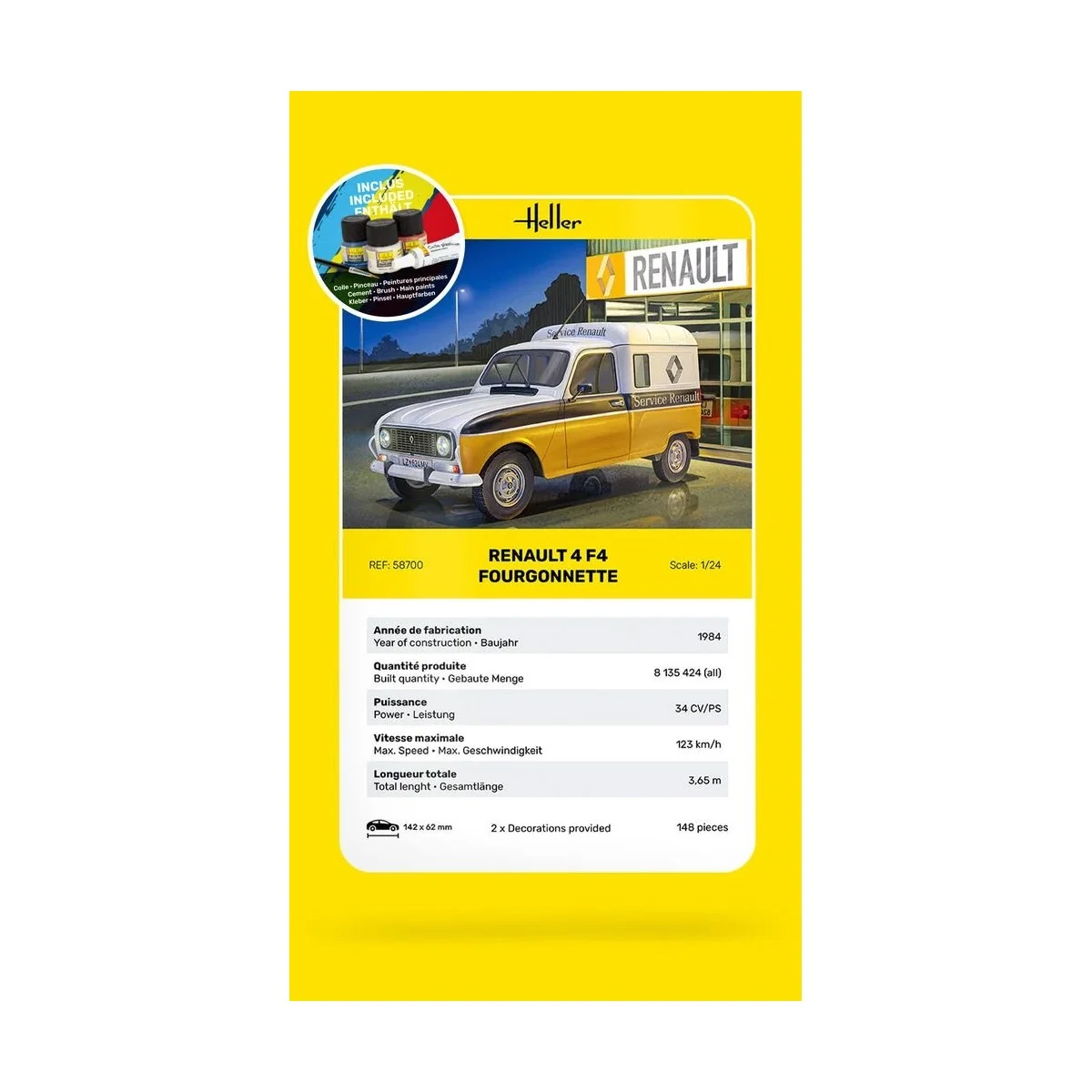 Maquette Starter Kit Renault 4 F4 Fourgonnette 1/24 + colle et pein... Maquette Starter Kit Renault 4 F4 Fourgonnette 1/24 + colle et pein...