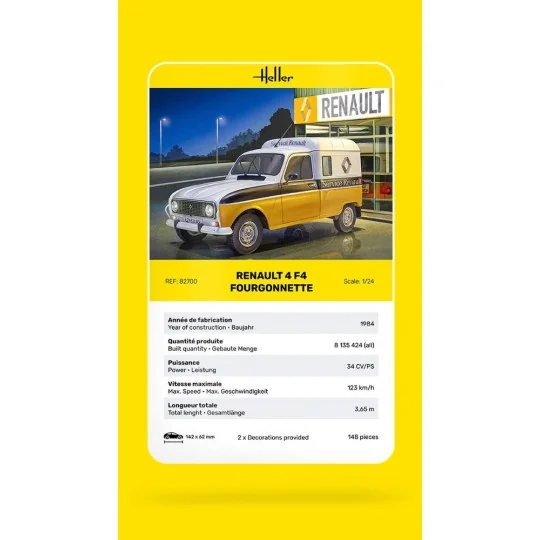 HEL-82700-Maquette Renault 4 F4 Fourgonnette 1/24 - Heller 82700