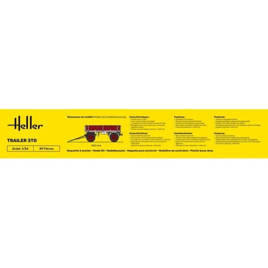 Maquette plastique Remorque standard E 3 tonnes 1/24 Heller - 81410... HEL-81410-Maquette plastique Remorque standard E 3 tonnes 1/24 Heller - 81410