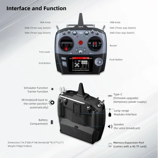 Radio Radiolink T16D 16 voies 2,4 GHz avec récepteur R16F - RDL-T16... RDL-T16D-R16F-Radio Radiolink T16D 16 voies 2,4 GHz avec récepteur R16F - RDL-T16D-R16F