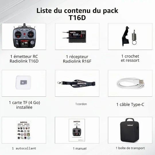 Radio Radiolink T16D 16 voies 2,4 GHz avec récepteur R16F - RDL-T16... RDL-T16D-R16F-Radio Radiolink T16D 16 voies 2,4 GHz avec récepteur R16F - RDL-T16D-R16F
