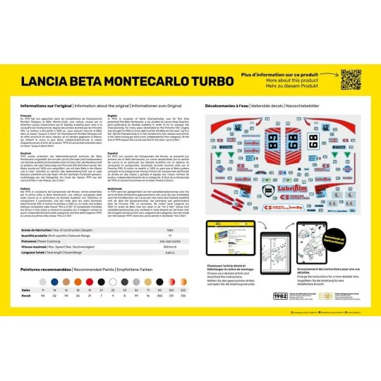 Maquette Lancia Beta Montecarlo Turbo Gr.5 1/24 + colle et peinture... HEL-56741-Maquette Lancia Beta Montecarlo Turbo Gr.5 1/24 + colle et peintures - Heller 56741