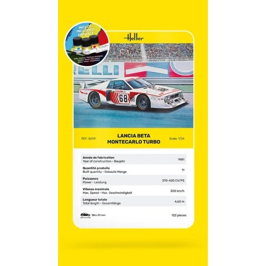 Maquette Lancia Beta Montecarlo Turbo Gr.5 1/24 + colle et peinture... HEL-56741-Maquette Lancia Beta Montecarlo Turbo Gr.5 1/24 + colle et peintures - Heller 56741