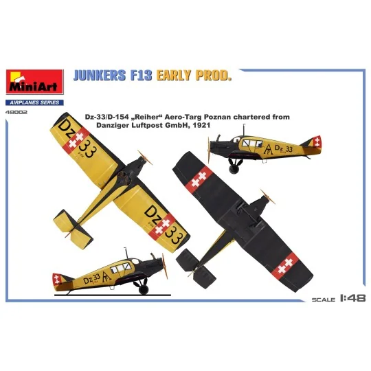 Junkers F13 Early Production Aircraft Model Kit 1/48 MiniArt 48002 ... MIN-48002-Junkers F13 Early Production Aircraft Model Kit 1/48 MiniArt 48002