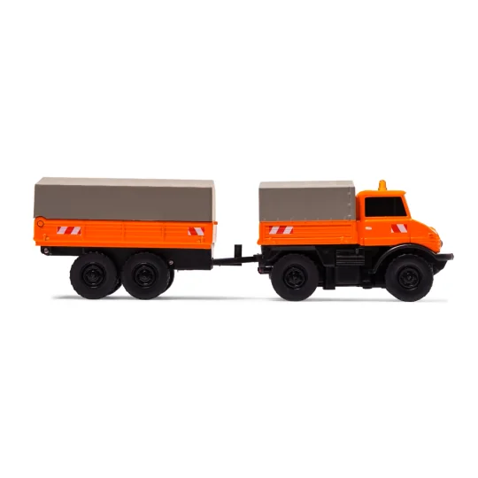 500504177-Mercedes Unimog U406 Forestier avec remorque orange 2.4GHz RTR 1/87 Carson 500504177