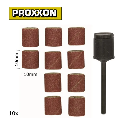 PRX-28980-10mm corundum abrasive cylinders, 150 grit (x10) + Proxxon holder - PRX-28980